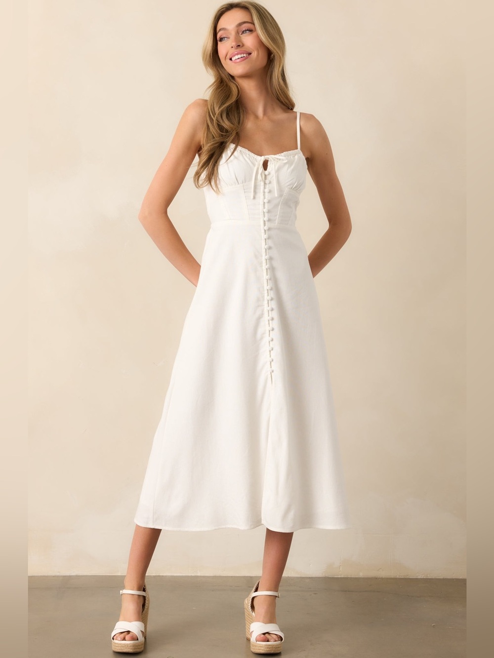 Dress Forum Milkmaid Lace-Trim Button-Front Slip Dress